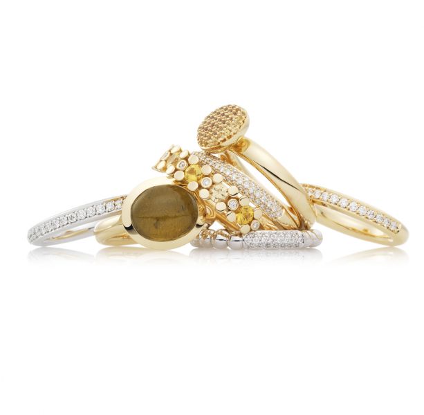 Bron - Solar Stax Stardust en Mini Phlox ringen geel en witgoud 18 karaa...